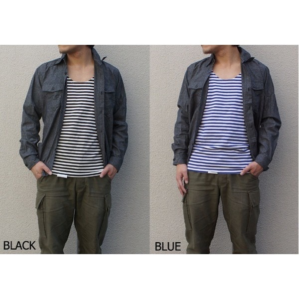 ロシア海軍放出 ボーダータンクトップ未使用デットストック/ ブルー M