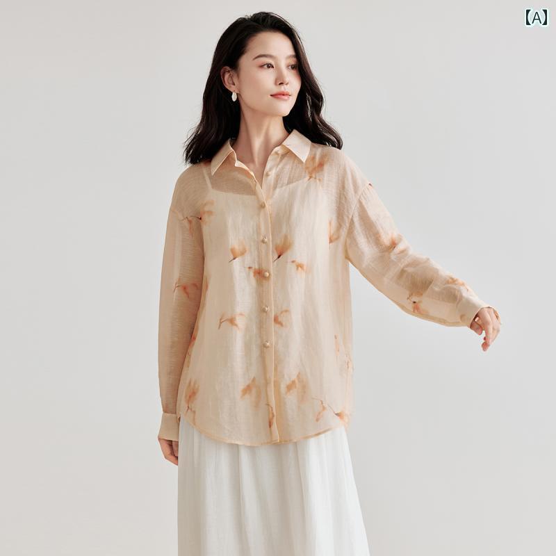 レディース　　シャツ　トップス モールと 同じ イン マン リネン プリント シャツ 2025 夏 レディース 長袖 トップス 8,991円