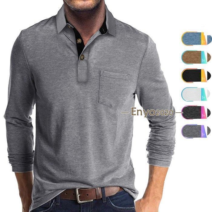 【大人気限定】メンズポロシャツ 長袖 無地 ゴルフシャツ 長袖ポロシャツ ポロ トップス 胸ポケット付き 通勤 通学 おしゃれ 春秋