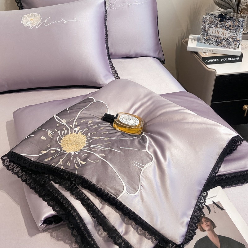 Nantong Home Textile Wholesale Ice Silk Embroidered Summer Cool Quilt 3 4ピースセットセットシングルウォッシュシルクエアコンキル