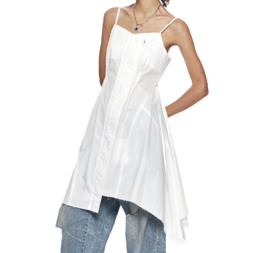 【韓国デザイン】アシンメトリーストラップコットンドレス / ホワイト