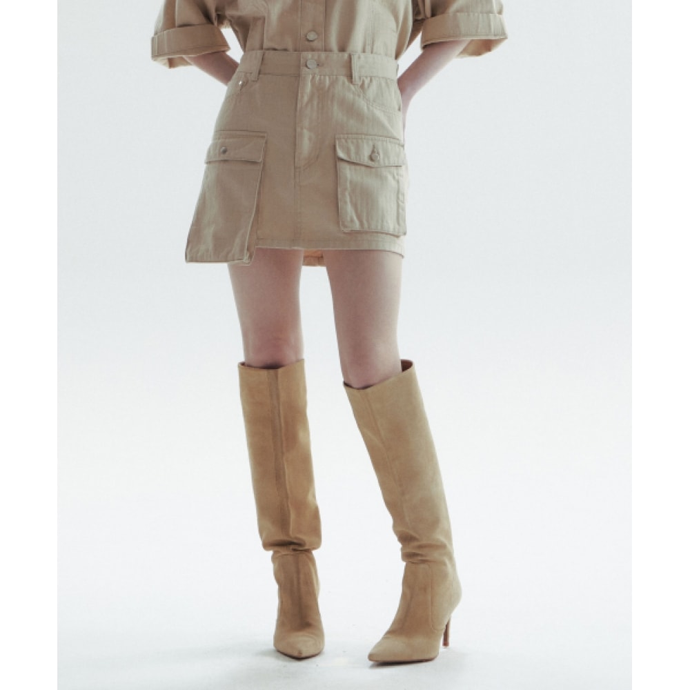 CHOWOO アシンメトリーポケットカーゴスカート-ベージュ