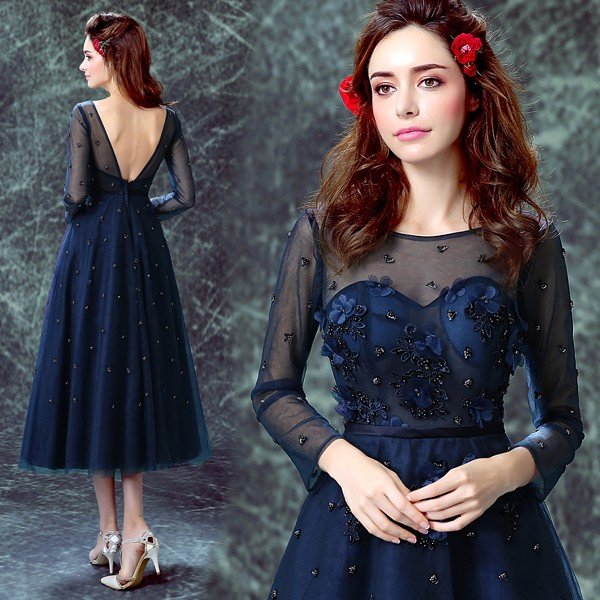 カラードレス 二次会 安い 長袖 ウエディングドレス 結婚式 ロングドレス 披露宴 花嫁 フォーマルドレス 演奏会 カクテルドレス 発表会 青 バックレス