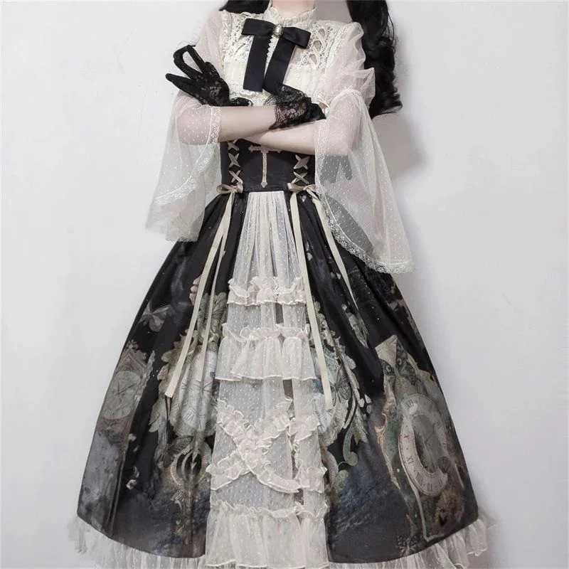 蝶時計レトロ宮廷風ロリータシャツ半身スカートSKスーツロリータ洋装