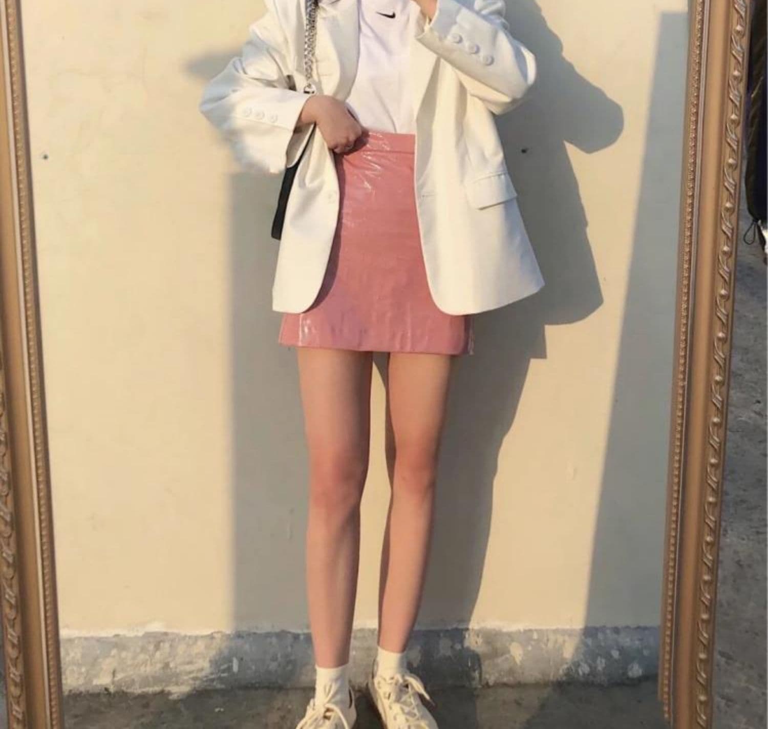 【送料無料】レディース スカート ミニスカート クロコ型押し ハイウエスト Aライン ピンク