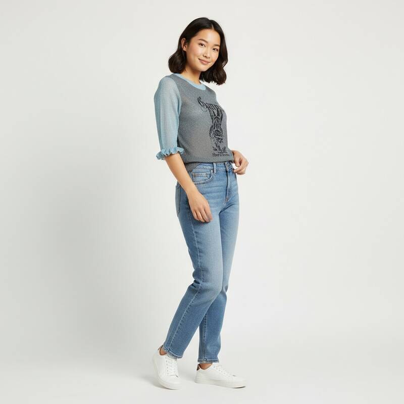 GANNI K2501 326 バニーロゴ シアージャカードトップス レディース半袖Tシャツ