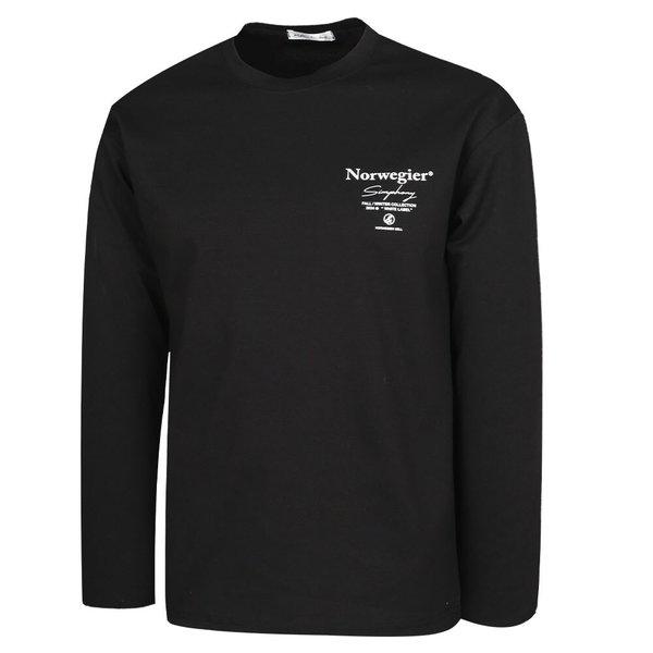 男性用ノルウェーのブントラウンド長袖Tシャツ RB-TSA-Q007-ブラック