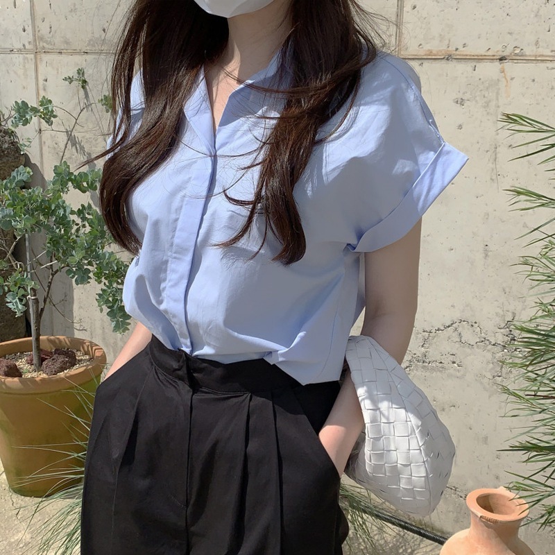 【1つ買うと10つ無料】カジュアルファッションショートスリーブシャツ女性春2025年春シングルブレット
