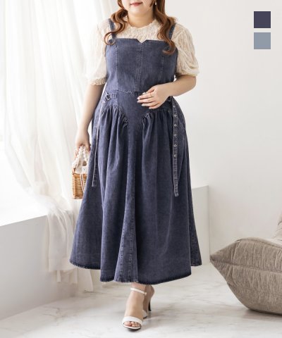 大きいサイズ レディース LL 3L 4L XL XXL XXXL CLETTEオリジナルサイドベルトデニムジャンスカ