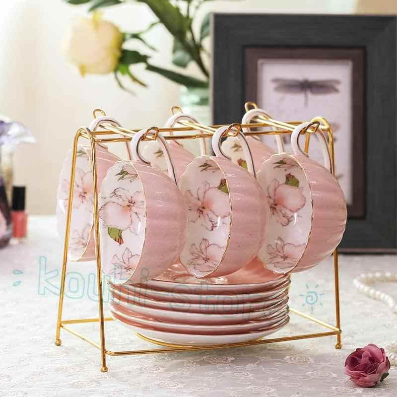 コーヒーカップ イギリスの午後の茶セット家庭用フラワーティーカップ手作りのセラミックカップの結婚式の午後の紅茶や絶妙な贈り物に適したエレガントな乙女ル