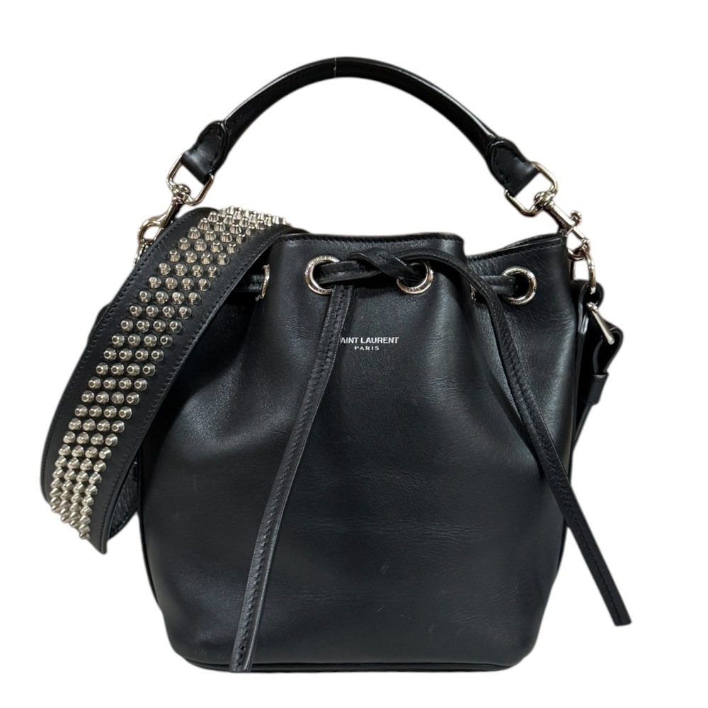 サンローラン スタッズ エマニュエルバケット ショルダーバッグ レザー 357603 ブラック SAINT LAURENT 中古