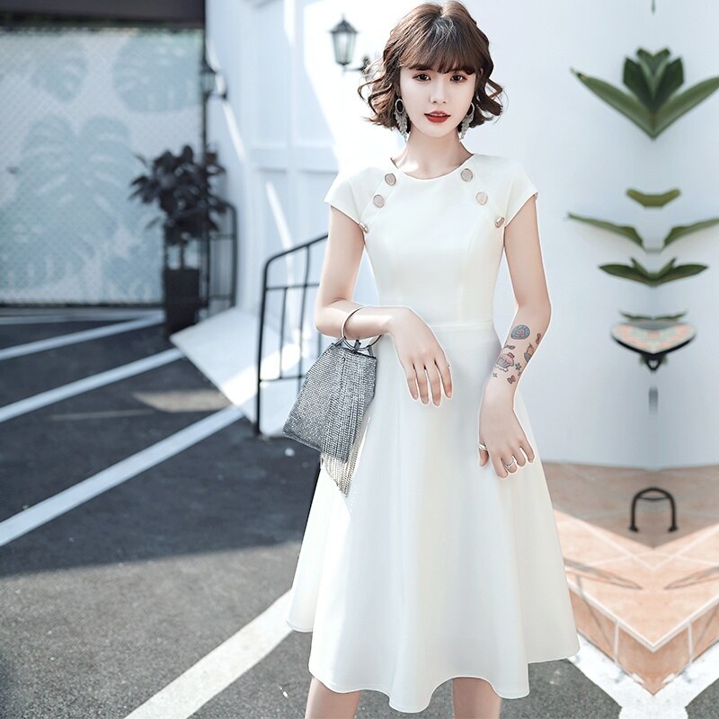 レディース パーティードレス ワンピース ドレス スカート ハイウエスト 袖あり 半袖 Uネック ミディアム ミディ Aライン フレア 大人可愛い セクシー エレガント シンプル 7,916円