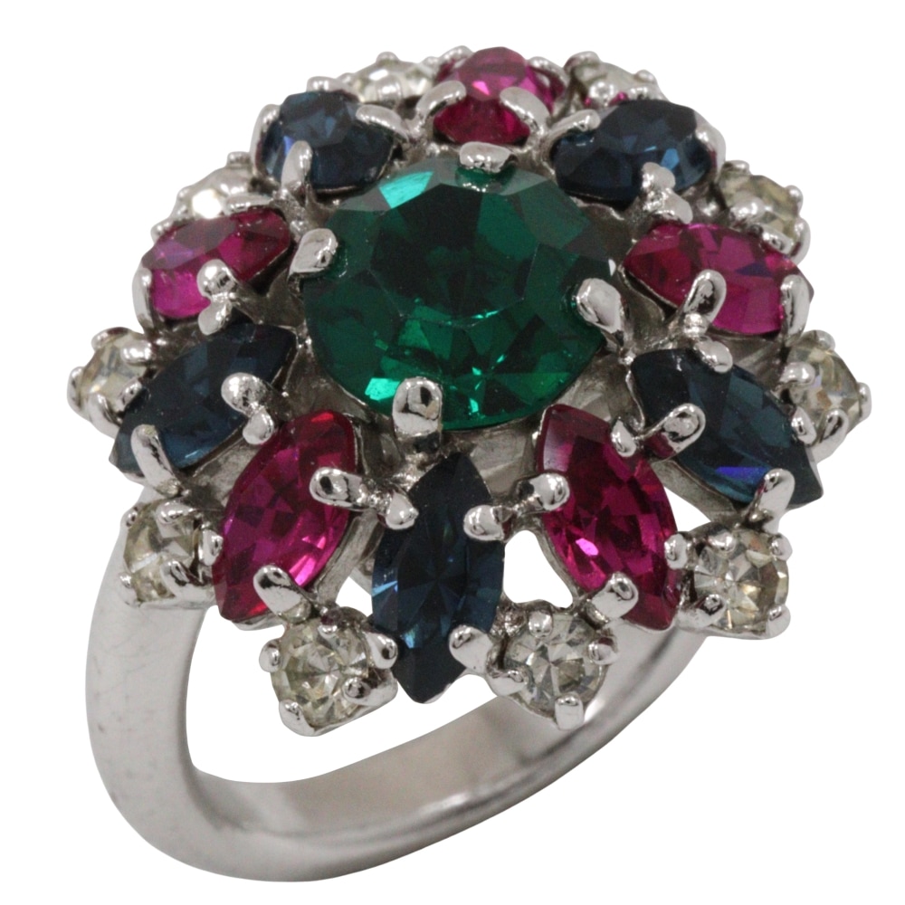 ヴィンテージ リング・指輪 金属製 ラインストーン 9号 シルバー 約5.6g レディース 中古品