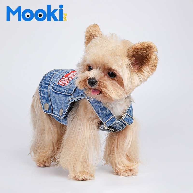 mookipet 犬服 夏 薄手スタイル ビション テディ ペット 小型犬 デニム ベスト