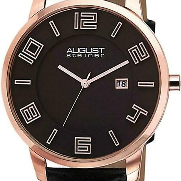 カジュアル腕時計 August Steiner AS8108BU Swiss Quartz Date Stainless Leather Strap Mens Watch