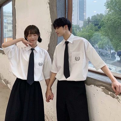 JK制服白半袖シャツ男女夏基礎モデル学生服学院風カップルDKプリントシャツ