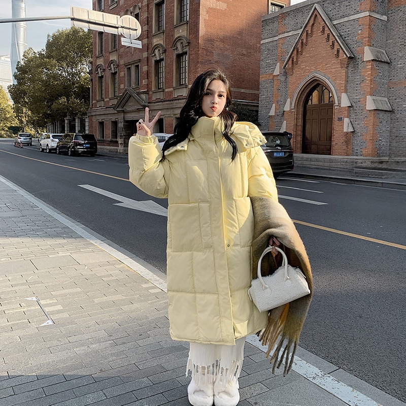 女性用イエローダウン中綿ジャケット2025韓国韓国ルーズミッドレングス厚みのある中綿ジャケット