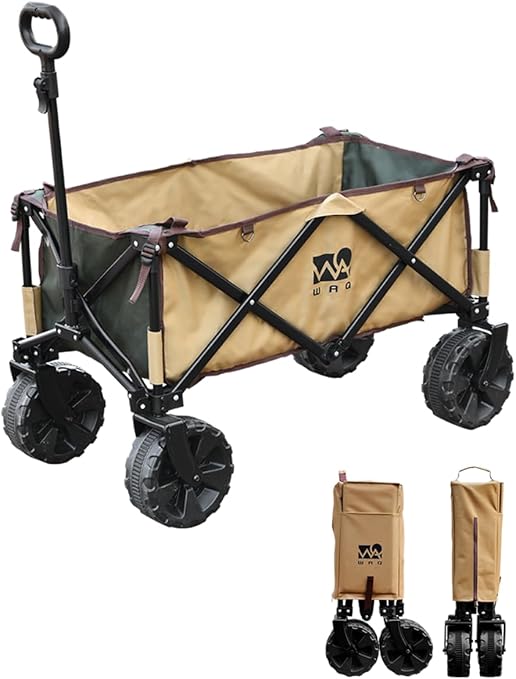 大型タイヤ 】自立収納 コンパクト 耐荷重150kg ワンタッチ収束式 106L 大容量 折り畳み アウトドアワゴン キャリーカート キャンプカート 軽量 4輪 特大 タイヤ キャンプ WAQ