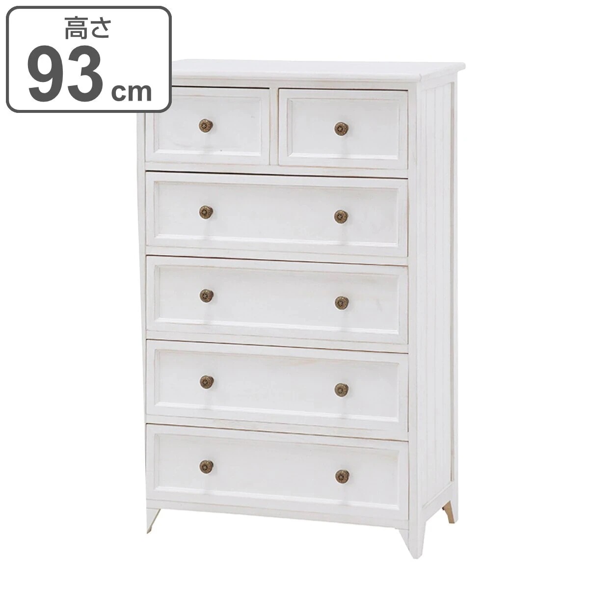 チェスト 5段 天然木 フレンチカントリー シャビーウッド 幅60cm