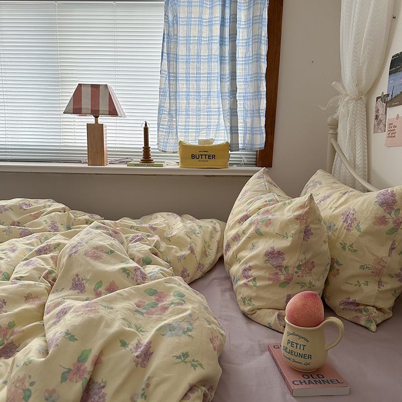 小さな香りのチーズ！ Insクリームスタイルコットンクラムフォーピースセットセット100ピュアコットンシートキルトカバードミトリースリーピースセット