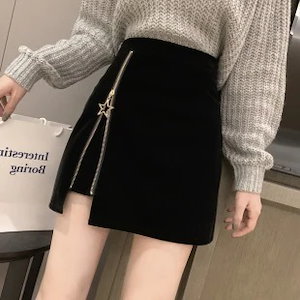 秋冬の韓国版のスカートの新型の黒いa字のスカート 腰が高くてやせているお尻の半身のスカート スカート ミニスカート
