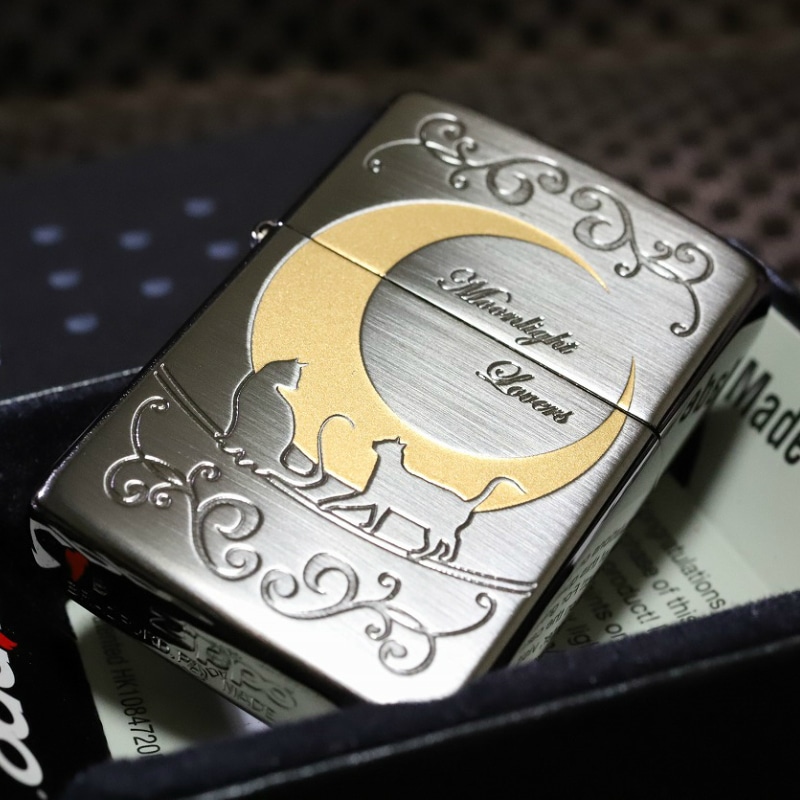 【正規品】ZIPPO キャット ムーン 三日月 綺麗なジッポ かわいい 猫ジッポ 猫ZIPPO ネコジッポ 人気 ムーンライトラヴァー ねこジッポ レディース キャットジッポ ジッポネコ 月