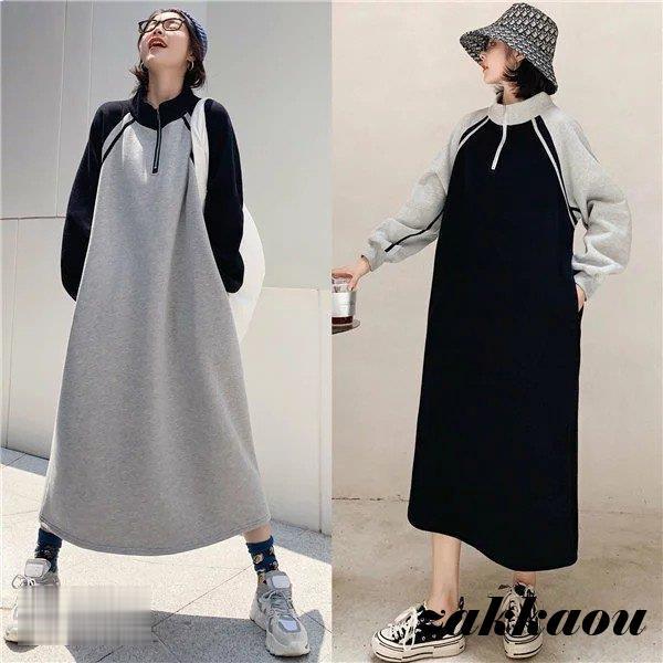 パーカーワンピース ロング マキシ丈 大きいサイズ ゆったり 無地 薄手 秋 春 冬 レディース ワンピース 長袖 スウェット カジュアル ロングパーカー