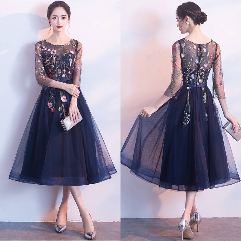 袖あり パーティードレス 袖あり 大きいサイズ レース ワンピース レース パーティ ドレス 10代 20代 30代 袖あり ミモレ丈 膝丈 フレア 花柄 リボン 大きいサイズ 春夏 フレア 七分袖