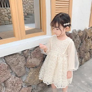 秋の新しい韓国の女の赤ちゃんの女の子の王女のドレスの子供のドレスの子供の長袖のレースのスカート1歳