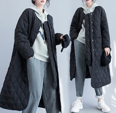 デート モテコーデ 大きいサイズ アウター コート ロングコート 膝丈 ひざ丈 袖あり 長袖 Uネック ポケット 前開き キルティング ボタン かわいい 可愛い きれいめ シンプル カジュアル
