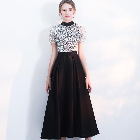 パーティードレス 韓国 個性的 プチプラ ドレス ワンピース ぽっちゃり 5L 4L 3L ロング 白黒 ハイネック 結婚式 二次会 お呼ばれ 謝恩会 半袖 大きいサイズ マキシ ブラック 20代 3