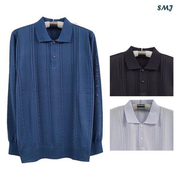 SMJ1437 ニット 長袖カラーTシャツ 薄手ニットTシャツ 春 秋