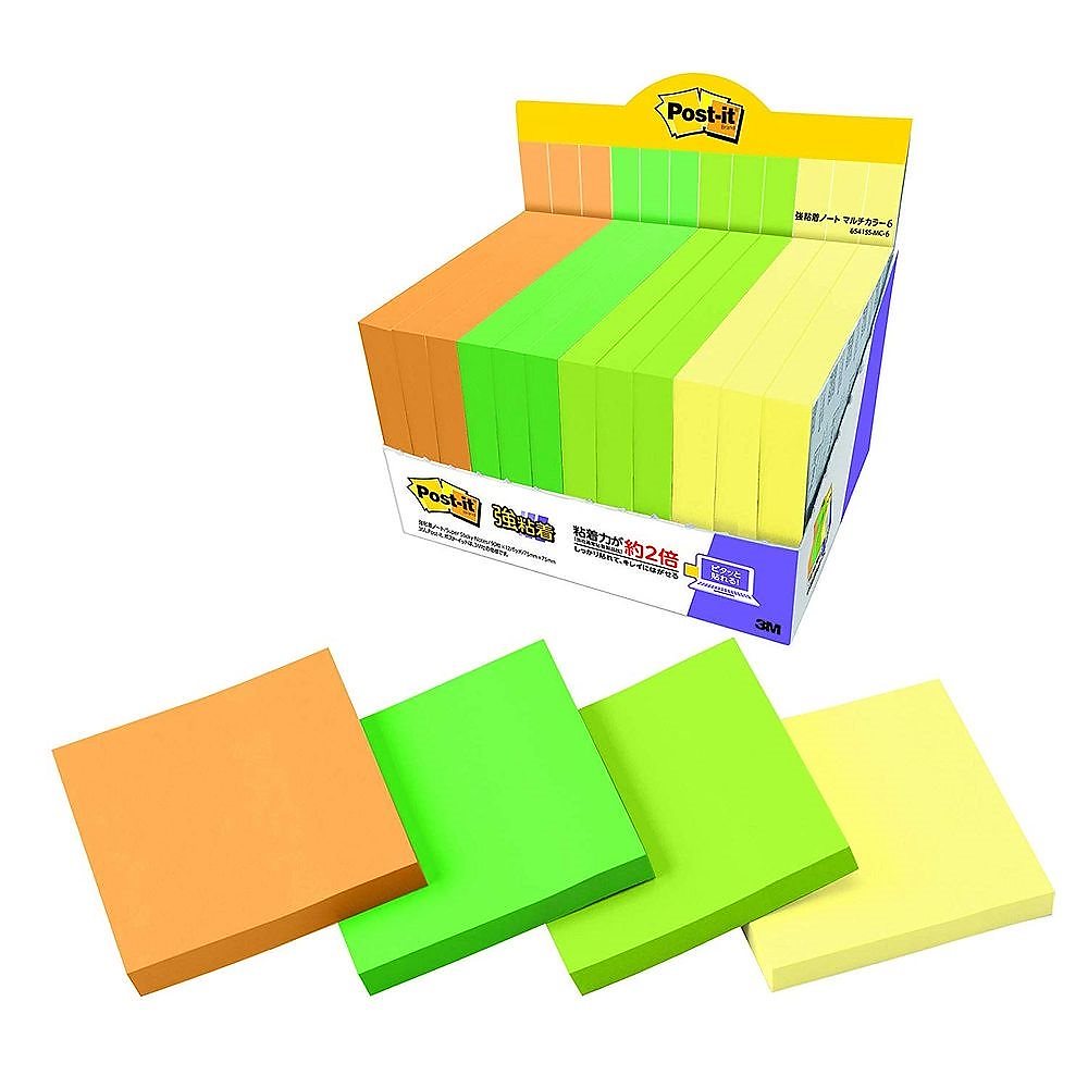（まとめ買い）ポストイット 強粘着ノート マルチカラー6 増量パック 75x75mm 90枚x12パッド 6541SS-MC-6 [x3]