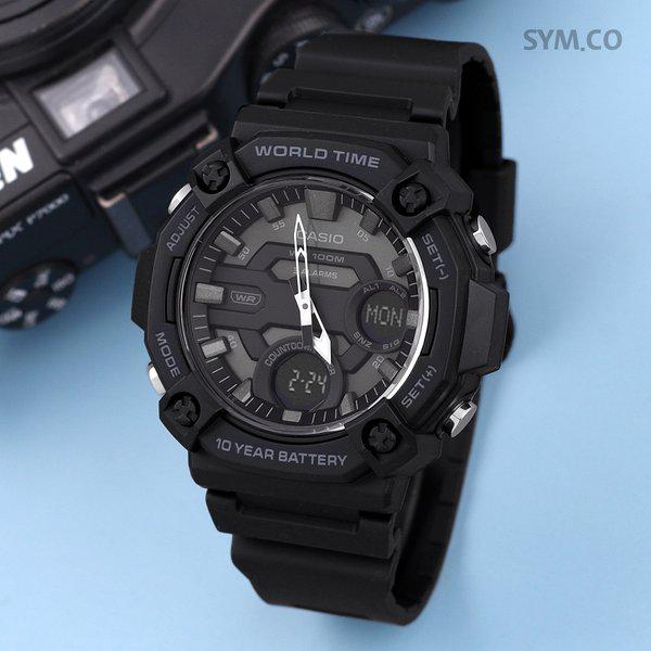 AEQ-120W-1B ラージサイズ アナデジ テレメモ スポーツ メンズ ウレタン 時計 d