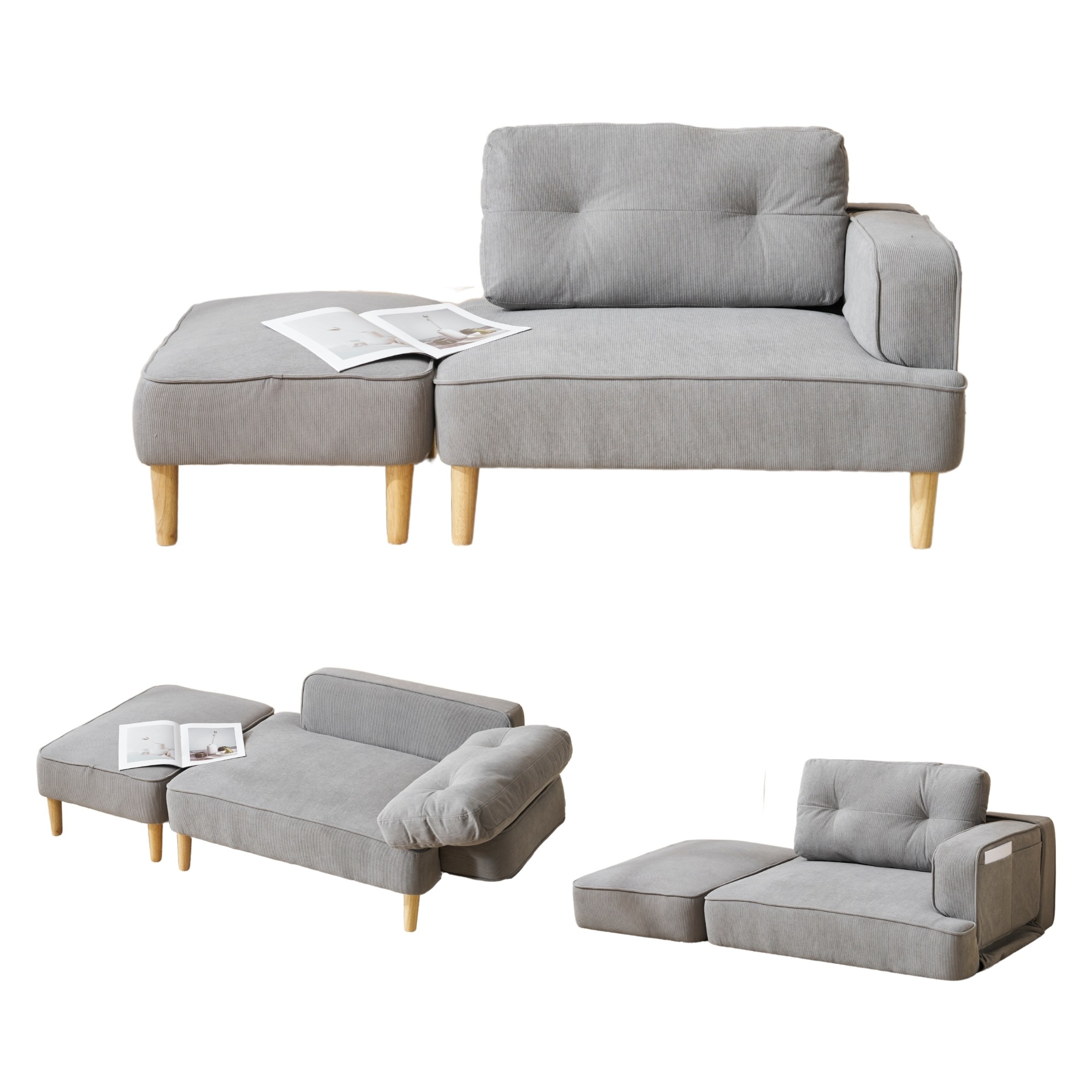 【国内出荷】2-3人掛けソファー Ｌ字ソファー　組み合わせ ソファ 多機能ソファベッド カウチ 自由レイアウト ダイニングソファー オットマン コーナーソファー おしゃれ カウチソファ 5WAY 左右 25,459円