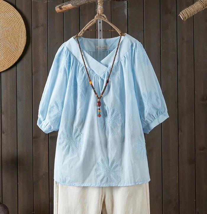 【20点セット】無料コットンシャツ レディース シャツ ブラウス シャツブラウス vネック 五分袖 コットン 綿シャツ tシャツ プルオーバー 大きいサイズ 刺繍 ロングシャツ チュニック トップス 58,893円