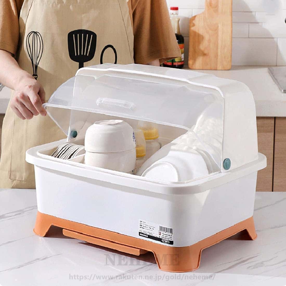 食器ドレンラック 食器ドレンバスケット防塵 防汚 取り外し可能 食器収納ボックス プレート 蓋付き キッチンラック 水切りラック タテ置き 大容量 プラスチック製 食器を置く 食器棚