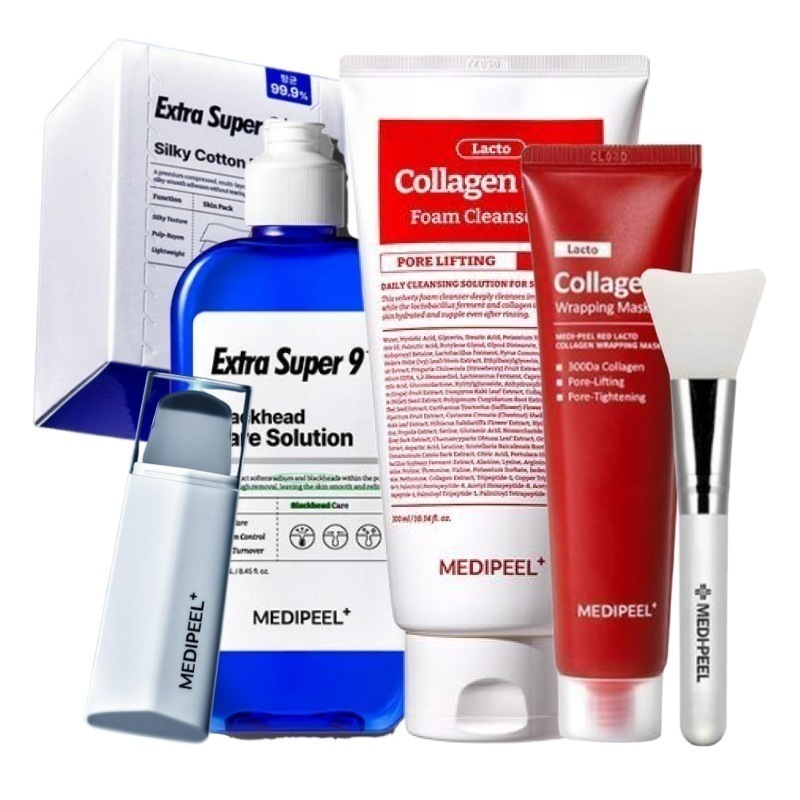 毛穴ケア 3点 セット(エクストラスーパー9 3X 250ml+クレンジングフォーム300ml+剥がすパック70ml+パックブラシ) / 韓国人気 毛穴 黒ずみ 洗顔 肌弾力 セット