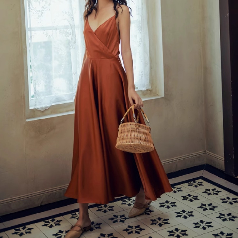 ドレス イブニングドレス パーティー 二次会 披露宴 ステージ フォーマル キャバ ラウンジ ロング丈 袖なし ノースリーブ Vネック 襟なし セミフレア Aライン ウエストマーク ハイウエスト 胸元