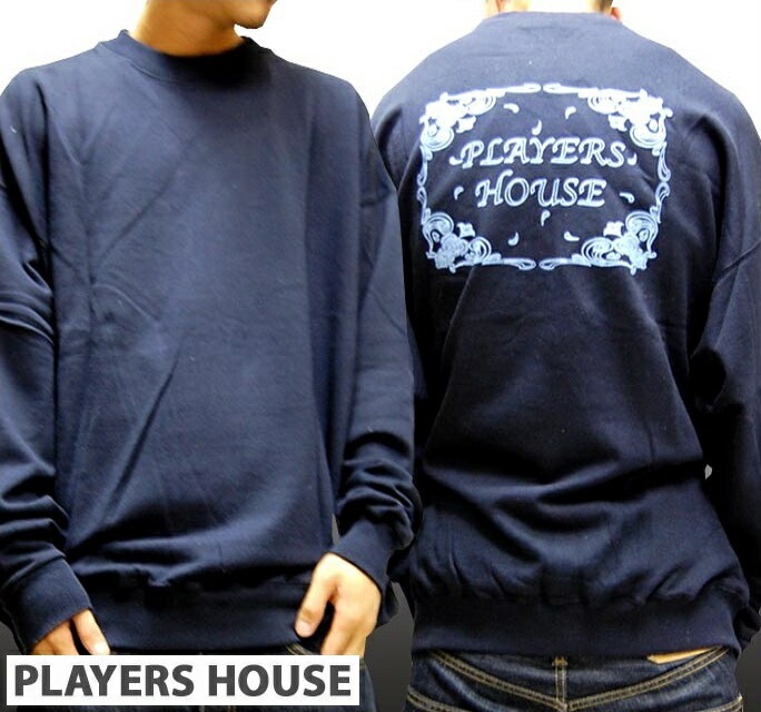 セール PLAYERS HOUSE メンズ スエット ペイズリー ネイビー トレーナー スウェット シャツ インポート LA カジュアル ストリート HIPHOP スタイル ヒップホップ ダンス
