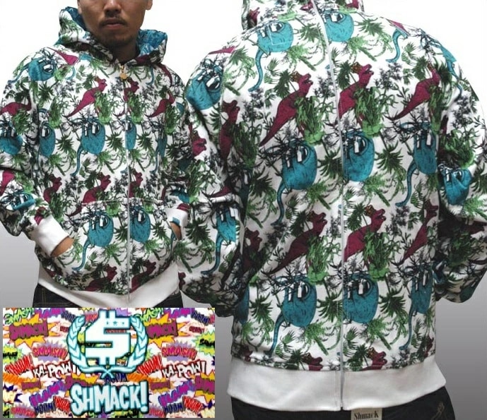 セール シュマック メンズ パーカー ホワイト SHMACK 総柄 フーディー フルジップ インポート ストリート スタイル bboy B-Boy ブランド HIPHOP ウェアー B系 服 ダン