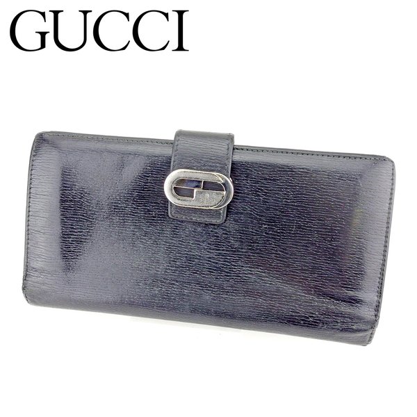 長財布 Wホック 財布 ダブルG ブラック シルバー 中古