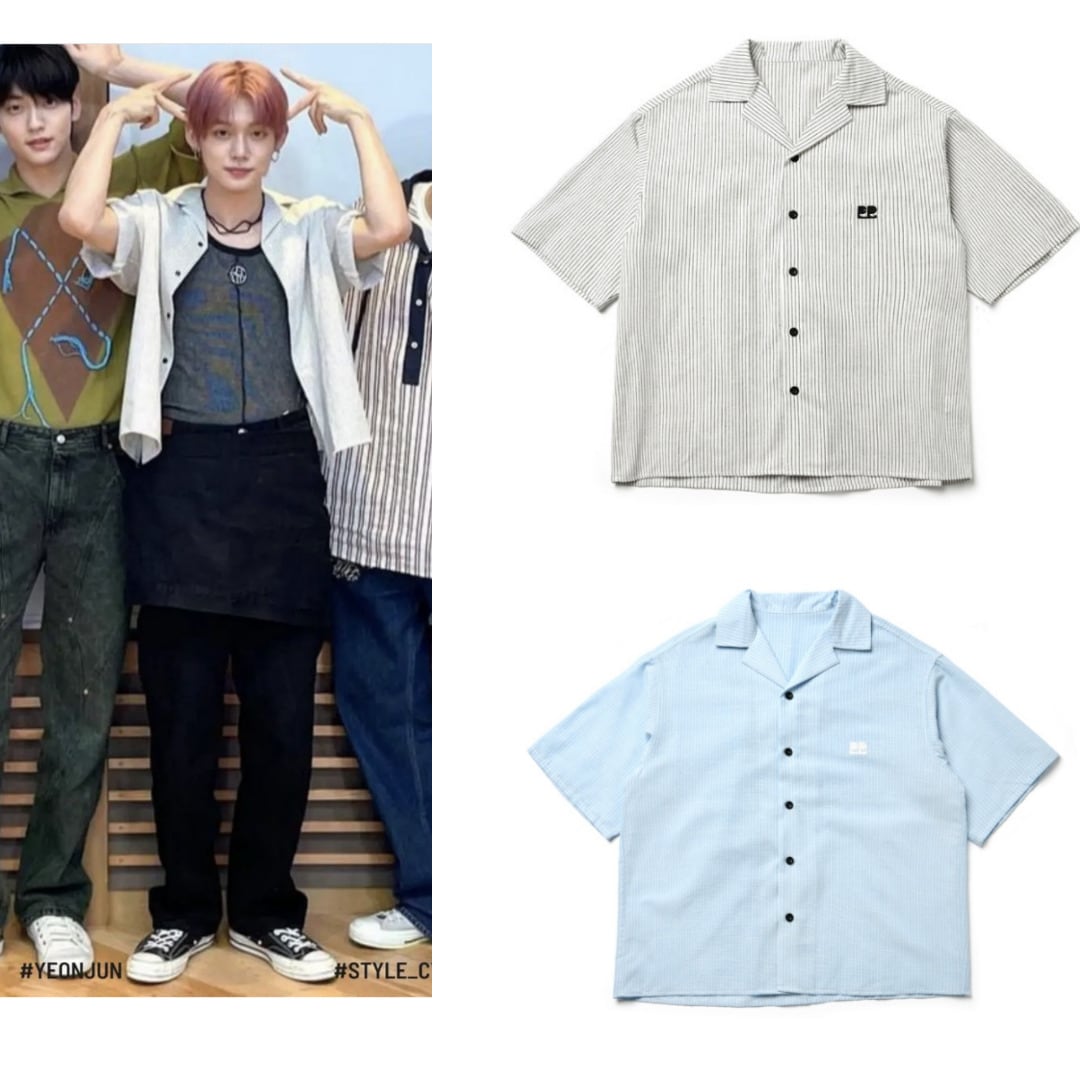 【TXTヨンジュン着用】 FREIストライプリンネン半袖シャツ　夏シャツ