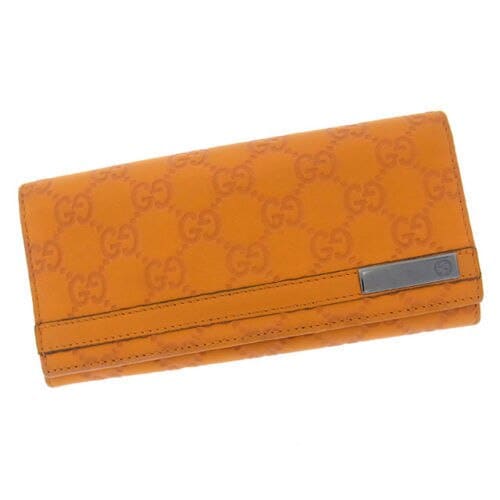 長財布 ファスナー 二つ折り グッチシマ ダブルGプレート付き オレンジ ブラックシルバー 中古