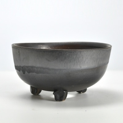 盆栽鉢 銀彩丸三ツ足 6号 幅約19cm高さ約10cm 陶器