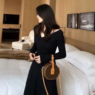 VネックAラインロングワンピース ワンピース ロング丈 袖あり 長袖 Vネック フレア Aライン