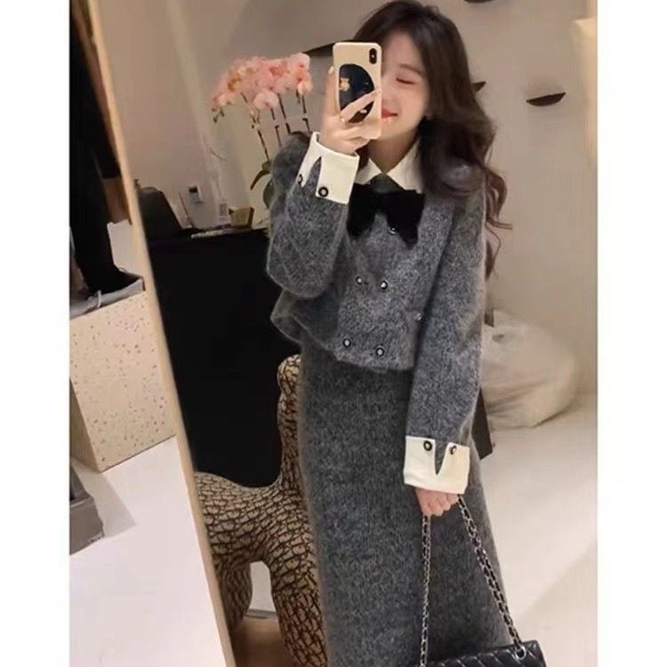 「小香風」秋冬セット 新作高級感アウター半身スカート2点セット冬の新作高級感コート