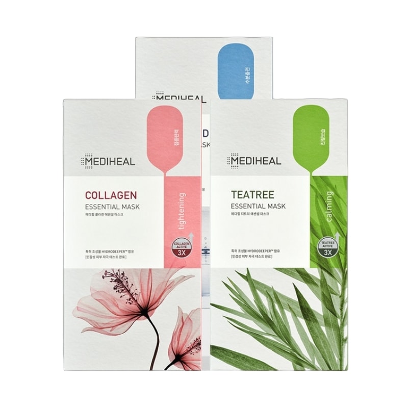 ベストセラーエッセンシャルマスクパック 3種SET（ティーツリー+コラーゲン+ウォーターマイド)/30枚構成