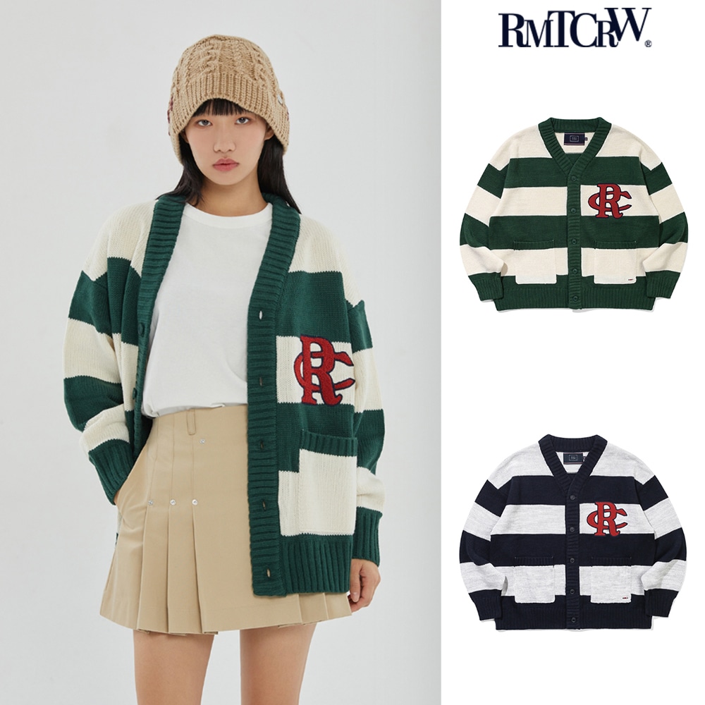 【ROMANTIC CROWN】 ATHLETIC LOGO STRIPE KNIT CARDIGAN