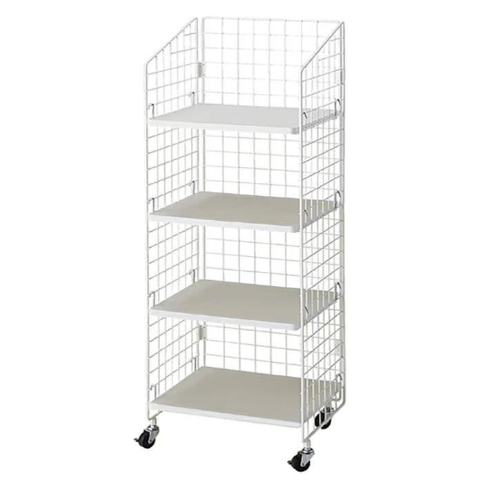 エントリーでポイント5倍！11月4日20:0011月11日1:59業務用4段ネットラック W62×H150cm 白 木棚タイプ業務用 ラック 折りたたみ メッシュパネル 陳列棚 店舗用 商品棚 プレイ